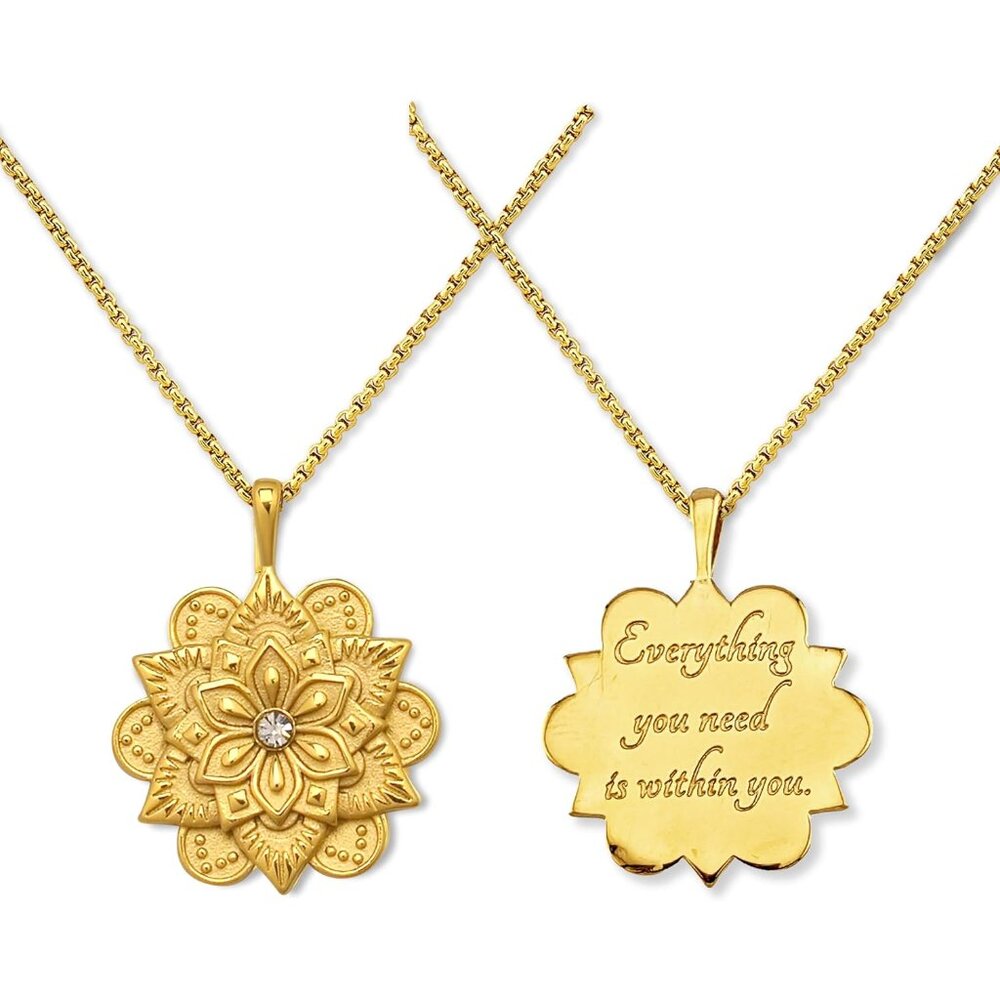 Mandala Necklace – “Everything You Need Is Within You” Engraved Pendant – Gold S